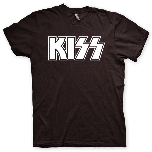 Montagem digital da camiseta preta com estampa azul com arte centralizada da banda Kiss, Rock and Roll All Nite