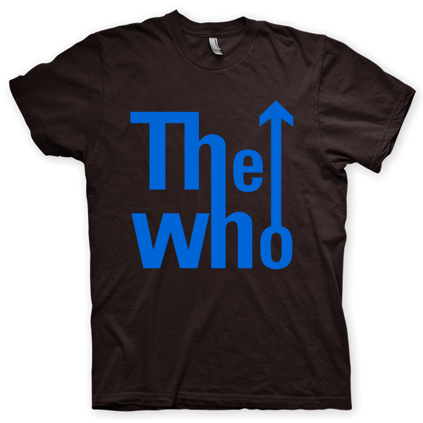 Montagem digital da camiseta preta com estampa azul com arte centralizada da banda The Who, Pinball Wizard