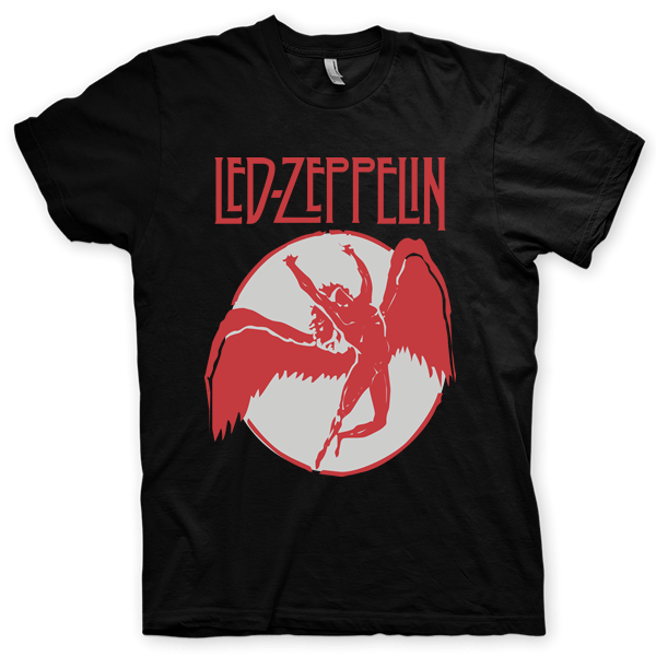Montagem digital da camiseta preta com estampa azul com arte centralizada da banda Led Zeppelin, Golden Ballads