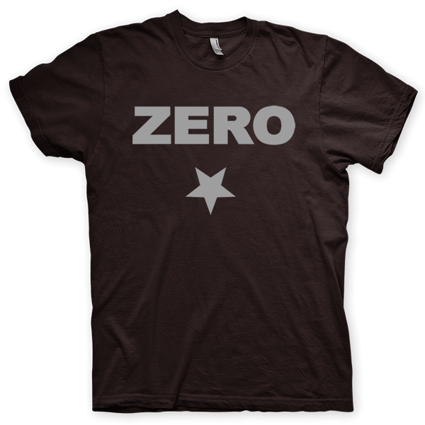 Montagem digital da camiseta preta com estampa azul com arte centralizada da banda The Smashing Pumpkins, Zero