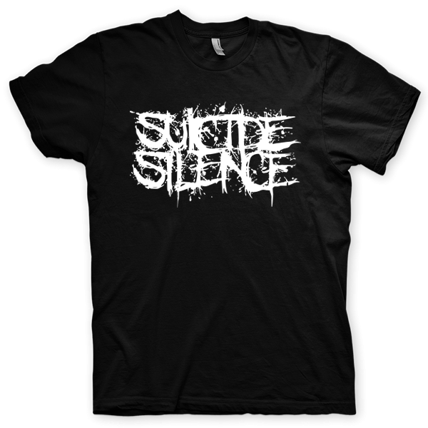 Montagem digital da camiseta preta com estampa azul com arte centralizada da banda Suicide Silence, The Cleansing
