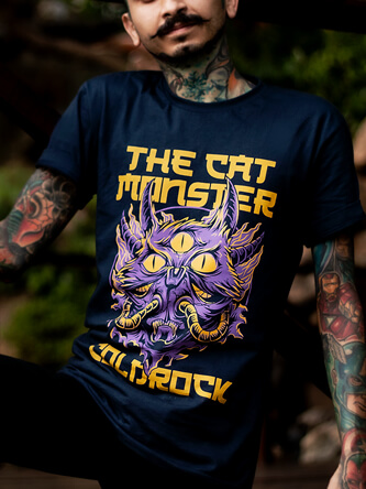 Layout da camiseta da banda Monster Cat Yellow